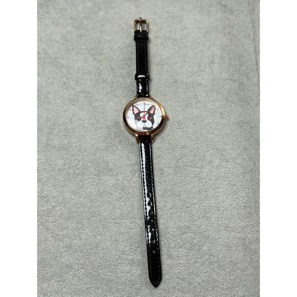 Betsey Johnson French Bulldog Frenchie Watch Gold Tone New Battery Works Black - Picture 4 of 7